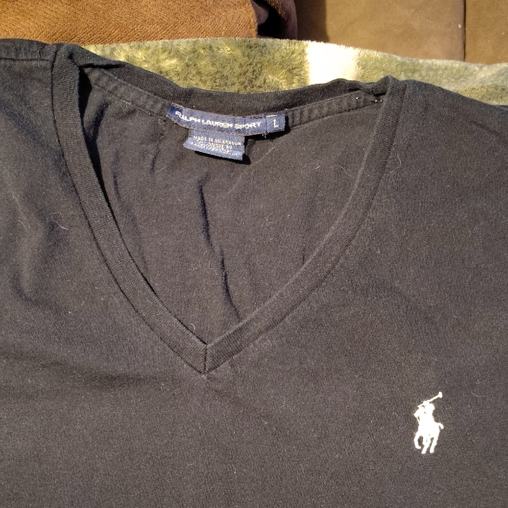 Ralph Lauren Black V-Neck Tee with Logo